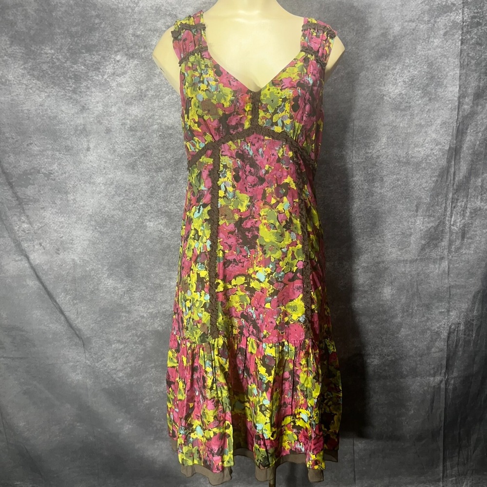 Y2K Sundance Babydoll Dress Size PS 100% Silk Purple Green Floral Forest Fairy